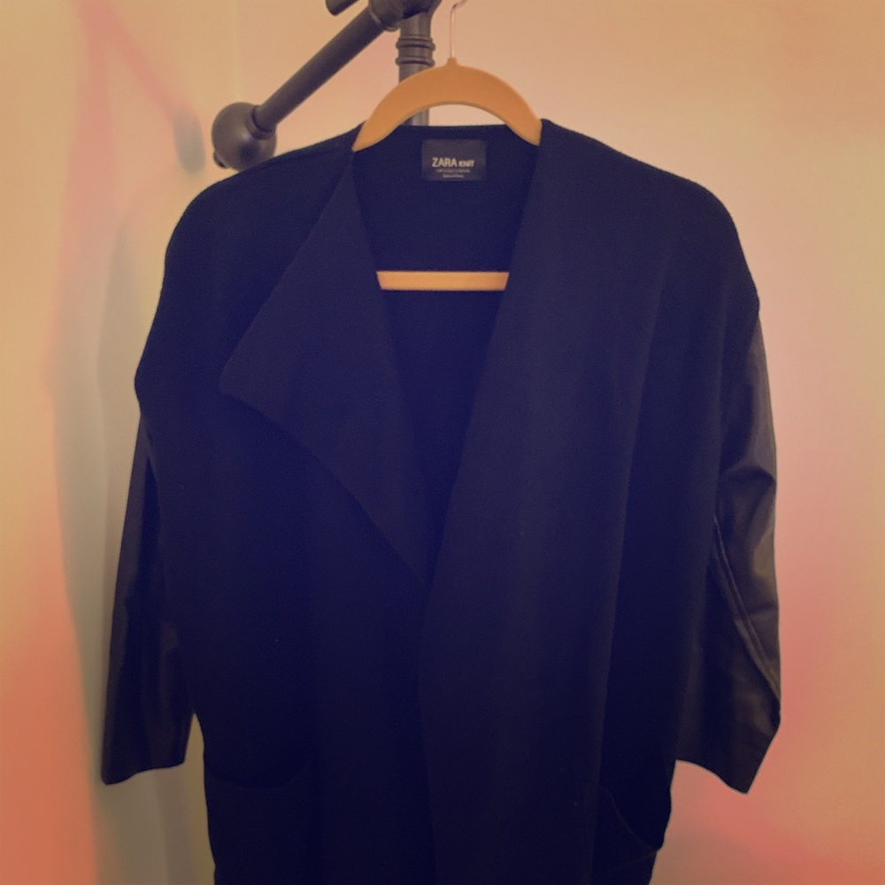 Black sweater / faux leather knit jacket